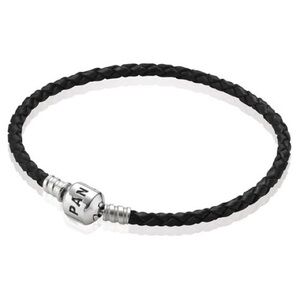 Pandora Black Leather Bracelet with Silver Clasp